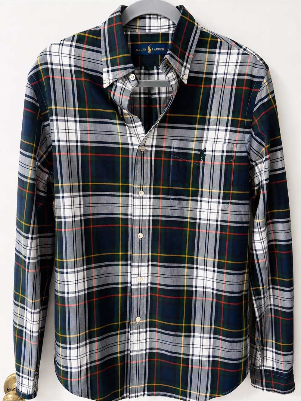 Ralph Lauren Green, Navy & White Plaid Cotton Button-Down Shirt